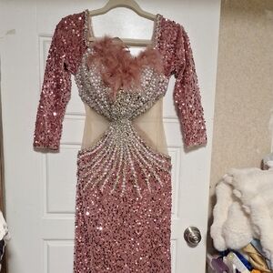 Elegant Pink Sequin Prom Dress